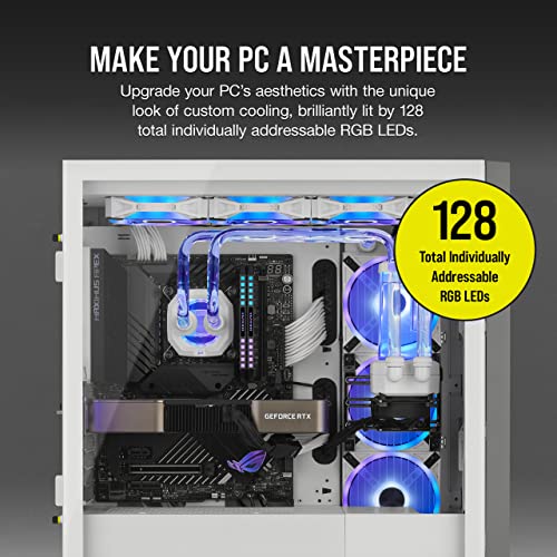 Corsair Hydro X Series iCUE XH305i RGB PRO Custom Cooling Kit (Hardline CPU Cooling Loop, CPU Water Block, D5 Pump/Reservoir Combo, Radiator, 3x RGB Fans, iCUE Software Control) White - Image 4
