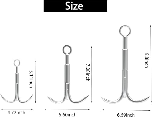 Miniatura 8 de Gancho de agarre, mosquetón de anclaje para escalada con ganchos de acero inoxidable de 3 garras para recuperación de anclaje, senderismo al aire