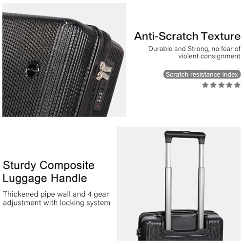 Image of Luggage Sets 3 Piece (20 /24 /28 inch)-Carry On Suitcase-Suitcase With Wheels-PC+ABS - Hardside Spinner Travel Luggage, Black, 5 Pcs Set, Hardside Luggage Sets With Spinner Wheels (BLACK)