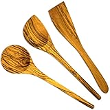 Convence por su larga duración: los utensilios de cocina de madera de olivo se consideran extremadamente resistentes debido a su alta densidad y dureza. Cuchara de cocina de madera y espátula no se rayan ni se desgastan.