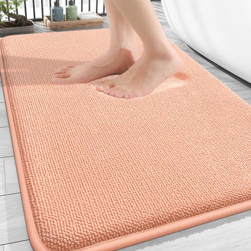 Image of OLANLY Thick Memory Foam Bath Mat Rug 30x20, Extra Soft Absorbent Bathroom Rug, Quick Dry Bath Mats, Non-Slip, Machine Washable Carpet for Bathroom, Tub and Shower, Home Decor Accessories, Peach