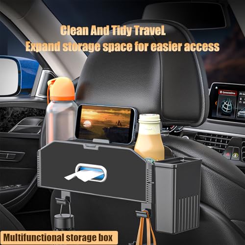 Joezhe Back Seat Car Organizer,5 in 1 Multifunctional Car Backseat Storage Box with Trash Can Drink Cup Holder Tissue Box, for Hold Phone,Snacks, Drinks, Handbag-Black by Joezhe - Image 3