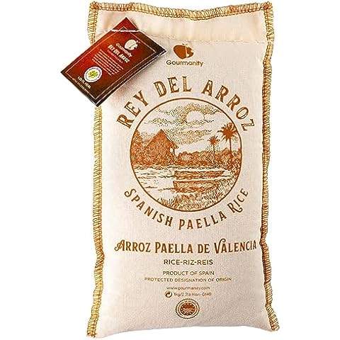 Gourmanity Spanish Paella Rice, Rey del Arroz Authentic Short Grain Valencia Rice from Spain, Great for Paella, Risotto, Seafood Dishes and Mediterranean dishes, Soy and Gluten Free, 2.2lb Cover