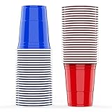 AOLUXLM 50 BierPong Becher Set Red Blue Cups 16oz Kunststoff Beer Becher - Set inkl. 10 Tischtennis-Bälle + 54 Spielkarten