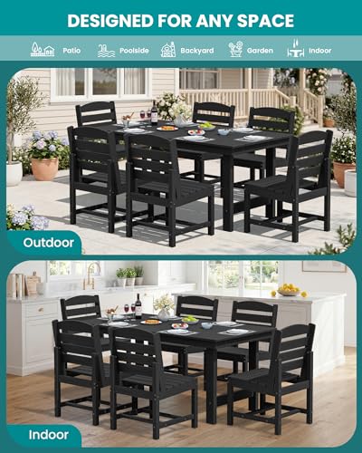 Image of SERWALL Outdoor Dining Sets for 10, HDPE Dining Set with 2 Tables, 8 Armless Chairs and 2 Armed Dining Chairs, Black