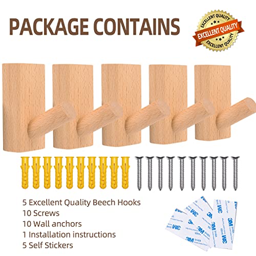 Gdtoolmmy Wood Hooks,Wooden Coat Hooks Wall Mounted,Decorative Backpack Towels Hanger, Hat Hooks For Wall Heavy Duty Hooks (Beech Wood,5Pack) #TOP4