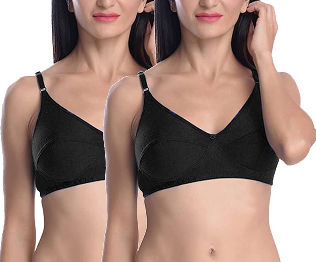 GOL-22 Cotton Bra for Women's Non-Wired Bra, Non-Padded, Full Coverage Bra, Everyday Bras, Black, See Main Image to Check How Many Bras You Will Get Multicolored (Pack of 2)-picture-17