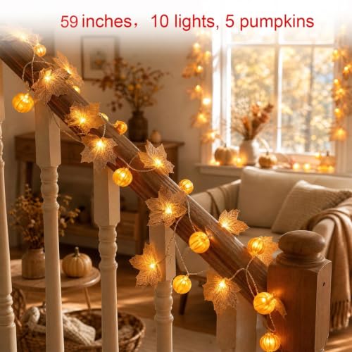 3PCS 5FT Thanksgiving Maple Fall Leaves Garland with Lights Pumpkin Decor - image 3