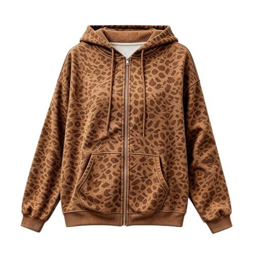 Zip Up Hoodie Women Leopard Hooded Jackets Oversized Y2K Sweatshirts Coat - image 3