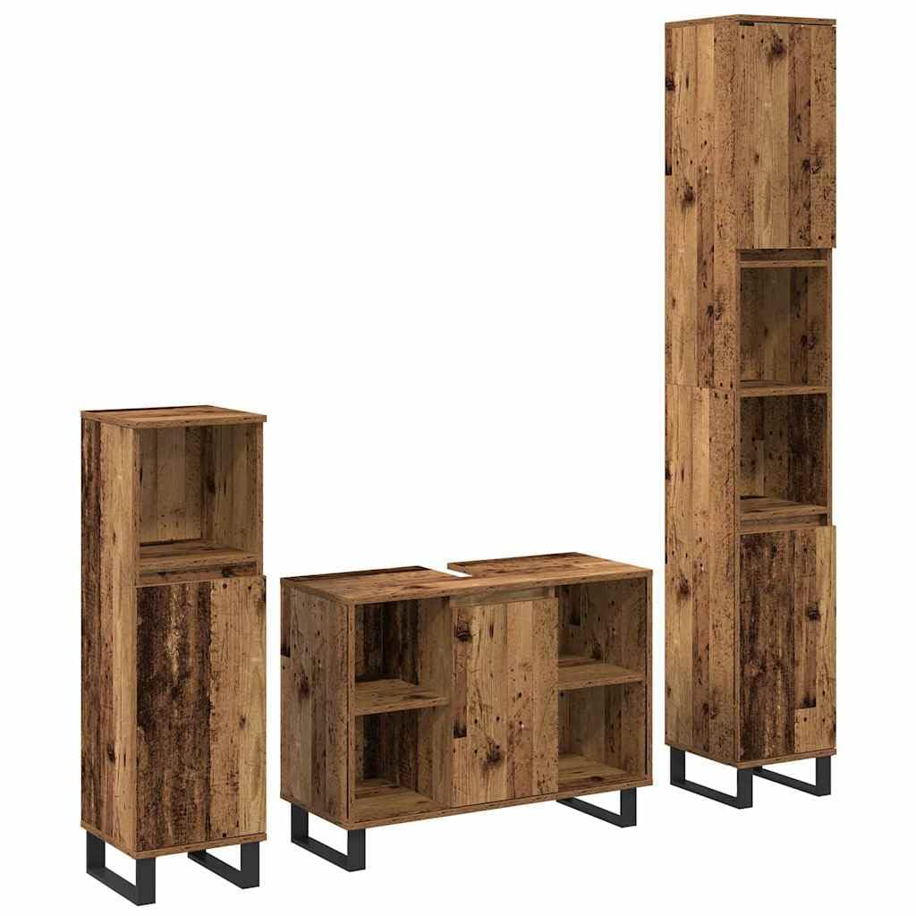 Juego de muebles de baño marrón de madera de 3 piezas con estantes