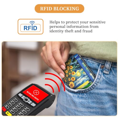 Image of Hancynir Sunflower Slim Wallet Women Credit Card Holder Wristlet RFID Small
