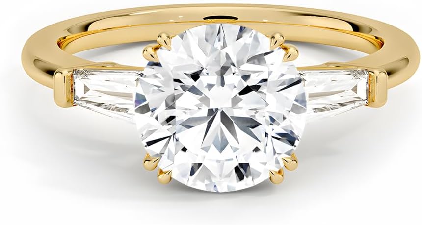 Moissanite Engagement Rings for Women, 3 Stone Round Cut D Color VVS1 18K White Gold Plated S925, Cut Lab Created Diamond Wedding Promise Ring