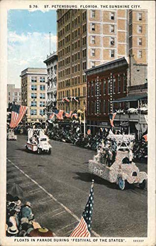 Floats in Parade During Festival of the States, The Sunshine City FL Original Antique Postcard