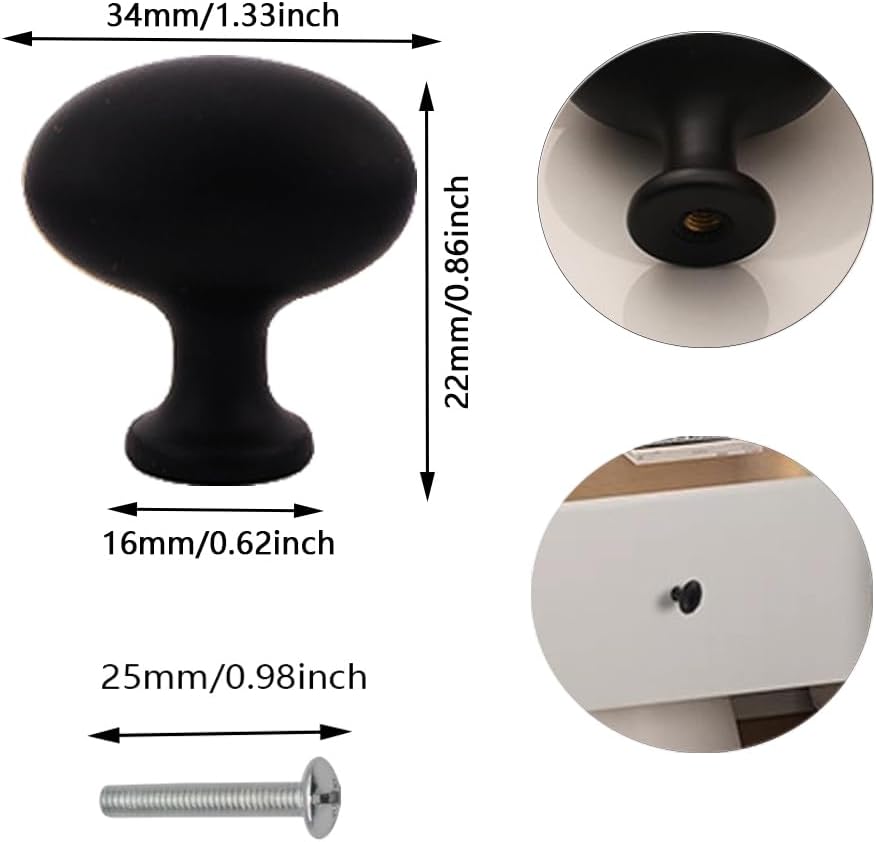 Cabinet Knob, 8 Pcs Pigeon Egg Plastic Single Hole Dressing Table Drawer Handle, Kitchen Cabinet Bathroom Drawer Knob Dressing Table Drawer Knob, with Mounting Screws (Black)