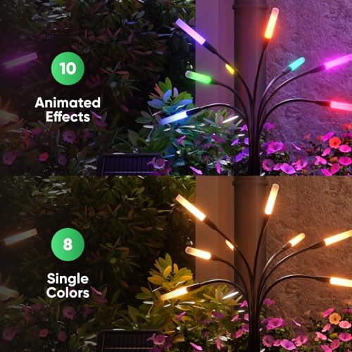 Luci solari da giardino (2 pezzi) con telecomando, 8 LED multicolori bianco caldo, design a lucciola oscillante, impermeabile IP65, luci esterne ideali per vialetti, cortili e patio - Illuminazione - Immagine 4