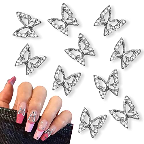 20Pcs Metal Butterfly Nail Gems Nail Rhinestones Shiny Crystal Nail Art Charms For Women Diy Nail Designs Supplies (Silver) #TOP2