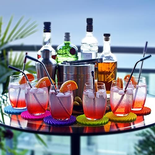 Allwell Select Coasters for Drinks, Set of 6, Silicone Rubber for Indoor and Outdoor Use  Maximum Protection for All Furniture Surfaces Including Wood and Leather (Festive Vibes)