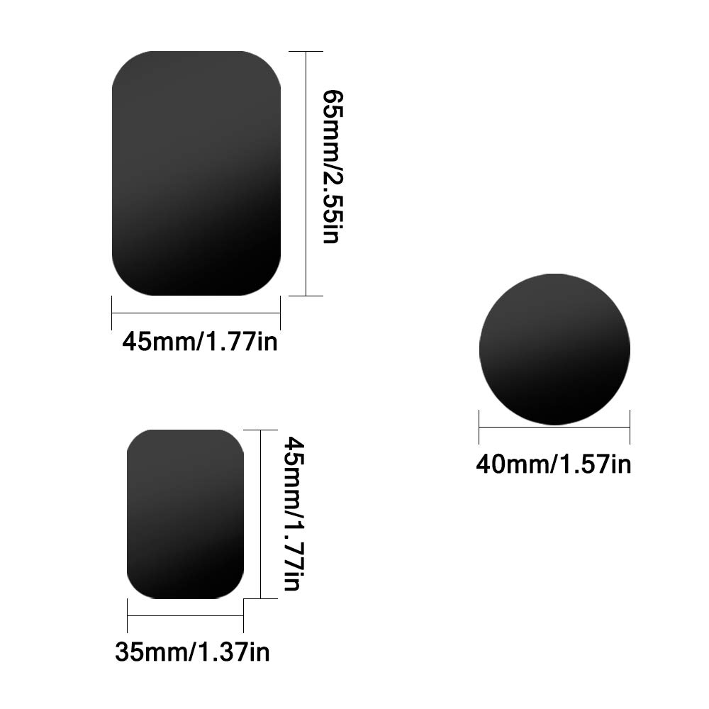 Sonku 12 Piastre Metalliche Per Supporto Magnetico Telefono – 8 Rettangolari E 4 Tonde – Adesive – Sostituzione Per Staffa Auto – Nero/Argento