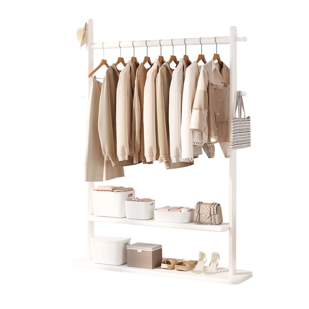 DODOBD Clothes Hanger Stand with Hanging Bar,Coat Hanger Stand,Corner Clothing Rack,Free Standing Coat Rack,Clothes Stand for Bedroom,Clothes Rail with Shelves,Coat Stands for Hallway