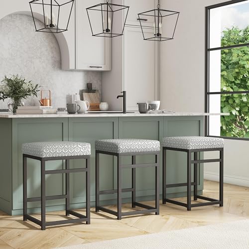 Image of HomePop Metal Frame Counter Stool, 24-Inch, Light Gray Print