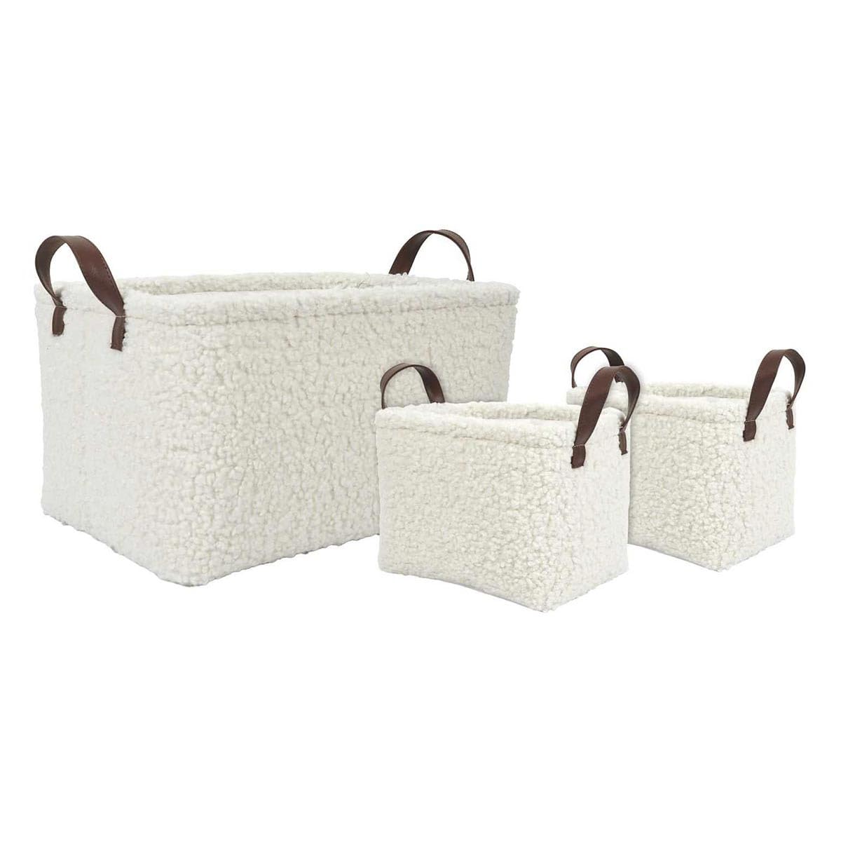 Panier de rangement bouclette blanc 36cm lot de 3 bacs élégants pour organiser la maison
