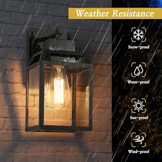 LALUZ Outdoor Porch Lighting Wall Mount, Anti-Rust Exterior Wall Light Fixture with Clear Glass, Weather-Proof Outdoor Wall Sconce Lighting Black Outside Wall Lantern for Patio, Garage, Yards