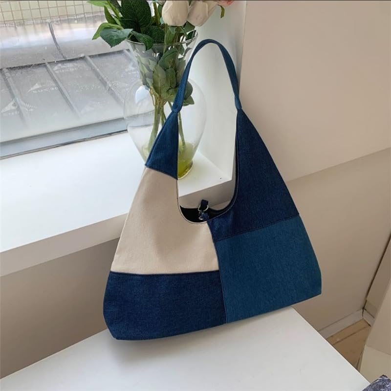 Bolso tote para mujer, diseño patchwork, gran capacidad, de lona, con asa para hombro, bolso de mano femenino, regalo miniatura 3