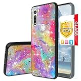 TJS Compatible with Motorola Moto G Fast Case, with [Tempered Glass Screen Protector] Shiny Flake Glitter Back Skin Full Body Soft TPU Rubber Bumper Phone Case Protector Cover (Rainbow)