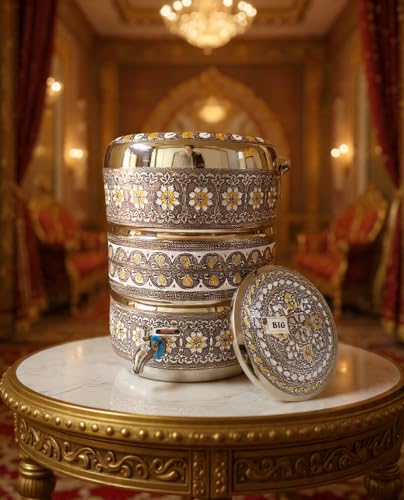 Image of Meenakari Stainless Steel Matka with Tap 18 Litre | Stainless Steel Water Dispenser 18 litres | Meenakari Water Pot - Brass Tap