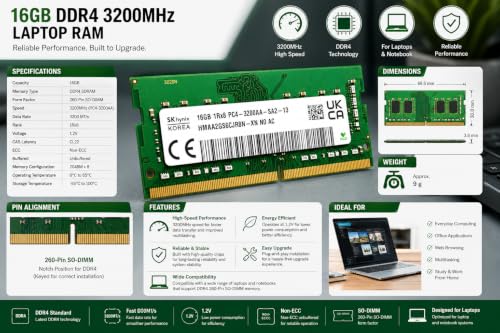 Image of 16GB DDR4 3200MHz OEM Laptop RAM Compatible with SK Hynix [Key Specs: PC4-25600 /3200AA | 260-Pin SO-DIMM | CL22 | 1Rx8 | 1.2V | Non-ECC] | 5 Years Seller Warranty