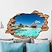 Adesivo Effetto 3D| Stickers Bungalows su Isola Esotica - Decorazione murale camere e soggiorni - 60 x 90 cm