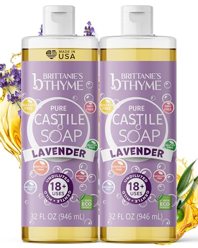 Image of Brittanie’s Pure Castile Liquid Soap Refill, Lavender, 32 Ounce 2 Pack | Dish Soap, Hair & Body, Laundry, Home, Gentle and Pure, Made with Natural Luxurious Oils, Vegan & Gluten Free Non-GMO