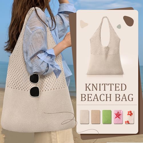 Image of Premillow Crochet Beach Tote Bags, Stylish Mesh Beach Bags Shoulder Bag for Women, Cute Summer Vacation Boho Tote Bag