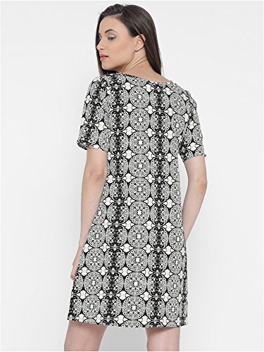 Image of Sera Women White & Black Printed A-Line Dress