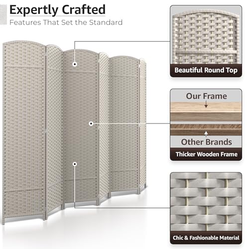 Sorbus 6 Panel Room Divider 6 ft. Tall - Privacy Screen, Extra Wide Double Hinged Panels, Mesh Hand-Woven Design, Partition Room Dividers and Folding Privacy Screens, Wall Divider for Room Separation