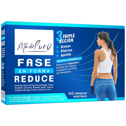 Fase Reduce Estado Puro - Quemagrasas Potente para Adelgazar - Adelgazante x3 Grasas, Glucosa, Apetito - Garcinia Cambogia, Forskolina, Moringa, Capsaicina, Inositol, Cromo - 60 Cápsulas de Tong-il