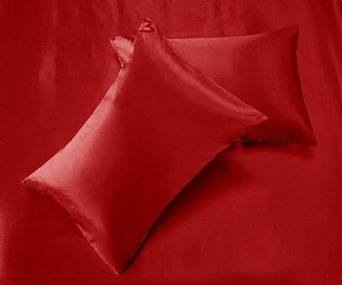 SKS Linen Juego de funda de edredón de 3 piezas de seda de morera pura de 30 momme, seda de morera de grado 6A, color rojo cal-king, juego de