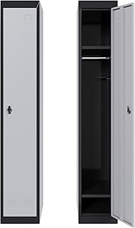 Garvee Kaltewalzstahl Einzeltür Schmaler Kleiderschrank - Spind Metallspind Schließfachschrank Umkleideschrank, Platzsparend Robust 0,6 mm Stahl, 180×30,5×45,7 cm Lichtgrau/Schwarz,Werkstattspind