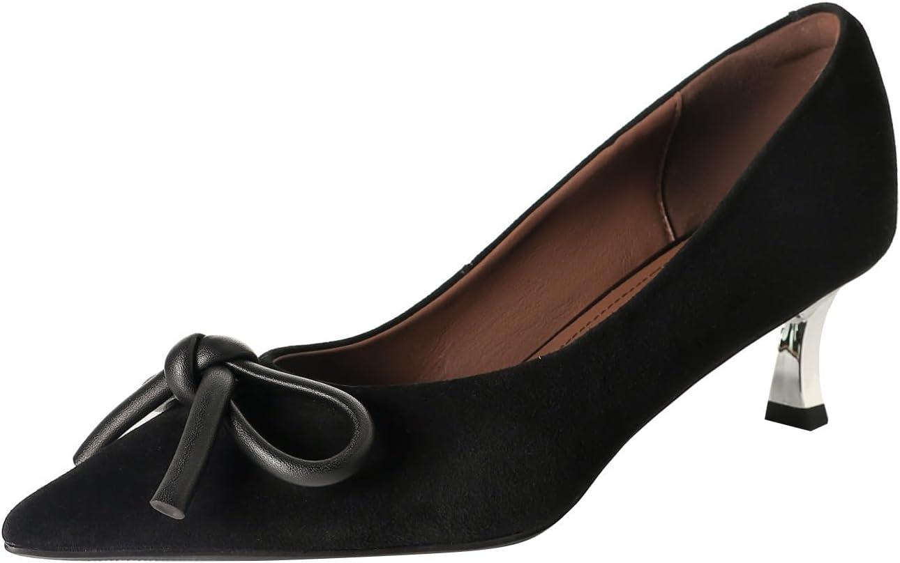 TinaCus Women's Pointed Toe Cute Bowknot Pumps Shoes Suede Leather Handmade Stiletto Heels