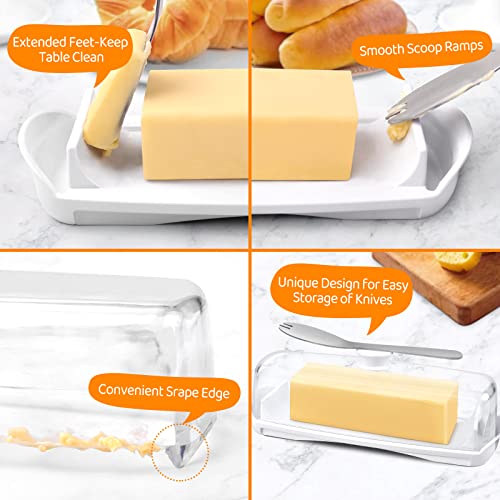 2 Pack Butter Dish with Lid and Knife, Magnetic Butter Keeper, Easy Knife, Plastic Box, Dishwasher Safe, Suitable for All Butter in The Kitchen (Clear) - Thumbnail 2