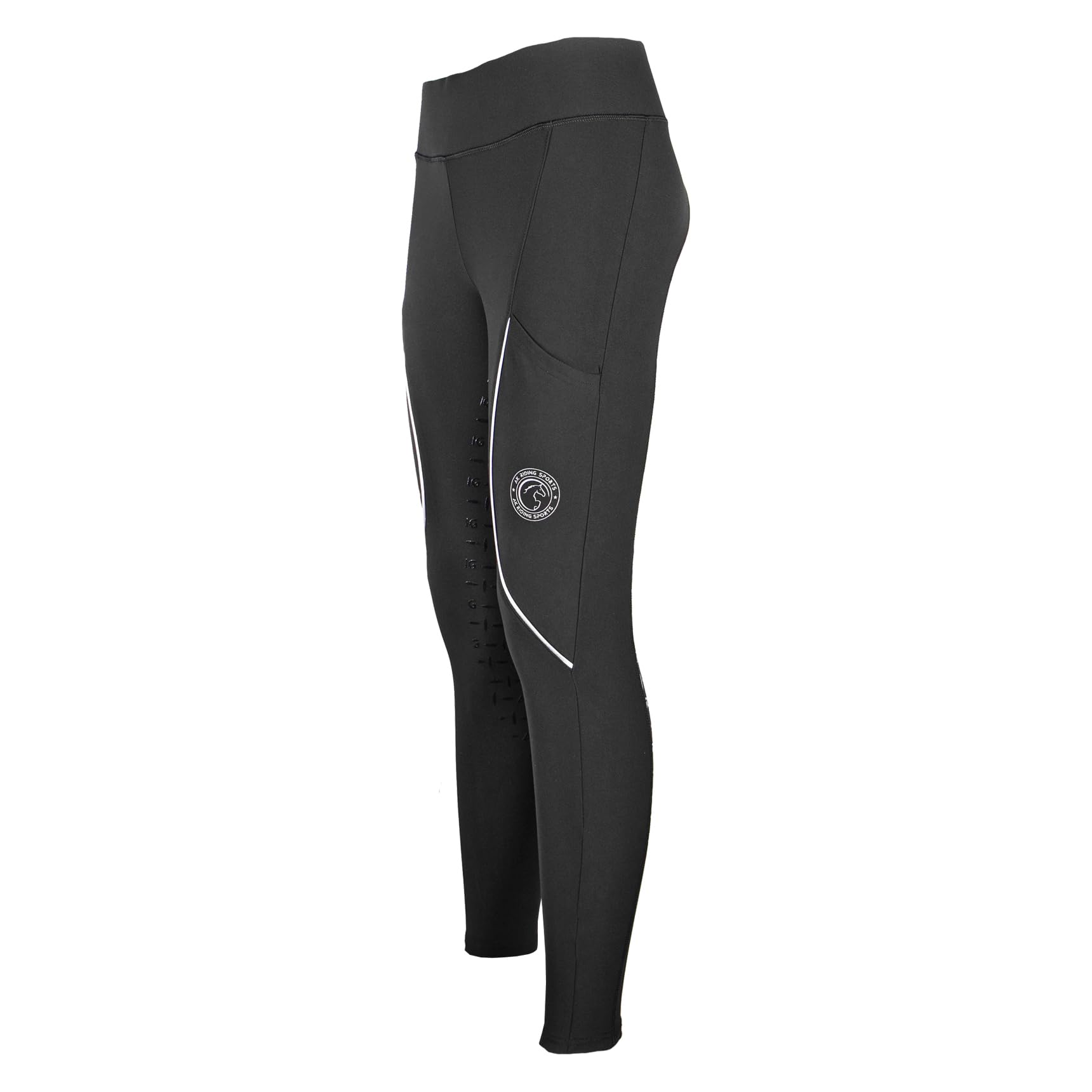AK Nova AKRS-6071 - Leggings da equitazione, traspiranti, leggeri, a vita alta, con impugnatura in silicone e due tasche laterali