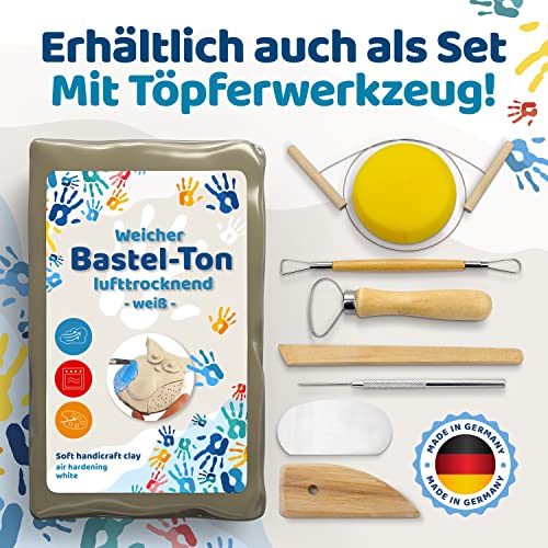 Selbsttrocknender Ton weiß – Bastelton lufthärtend – extra stabil mit Bindemittel – für Kinder & Einsteiger (1 Kilo)