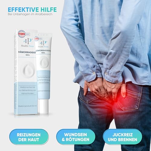 Health Press Hämorrhoiden Salbe – 50 ml Hämorrhoiden Gel – gegen Reizungen, Juckreiz, Brennen & Wundsein – Hämorrhoidencreme – Medizinprodukt zur Linderung von Hämorrhoidalbeschwerden