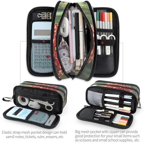 Image of Fustylead Retro Aesthetic Amanita Mushroom Oil Painting Pencil Pen Case Stationery Bag 3 Compartments School College Office Organizer Cosmetics Bag