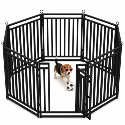 Image of Dog Fence Outdoor Indoor, 47 inch Inch Height 8 Panels Dog Playpen for Large /Medium /Small Dogs Metal Dog Pen for Yard Camping and RV | Black-Silver