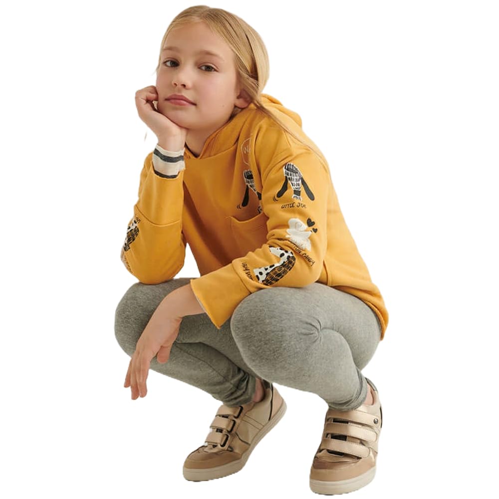 Generico Felpa Mayoral Ragazza 10-16 Anni – Cappuccio e Stampa Decorativa – Maniche Lunghe – Design Asimmetrico – Azzurro o Ocra – Casual Streetwear