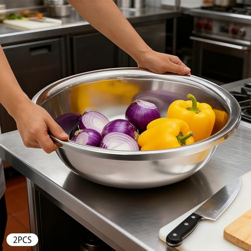 Set de 2 tazones grandes de acero inoxidable 15 Qt miniatura 2