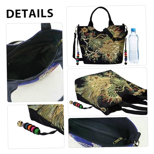 Women's Shoulder Handbags, 10x9x5" Ethnic Travel Bohemian Embroidery Bag with Bling Sequins Phoenix Embroidered, Capacious Portable Vintage Purse for Daily Use Embroidery Bag4