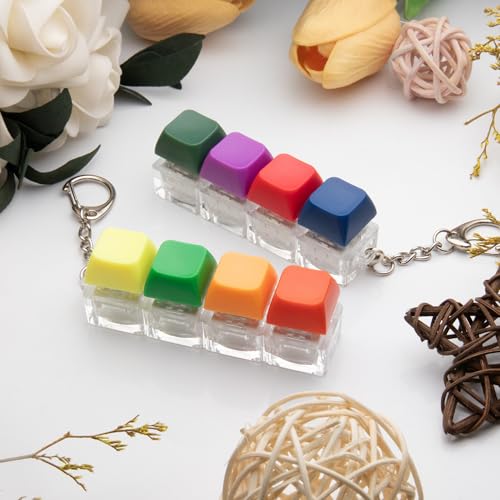 Image of 2 PCS Keyboard Fidget Toy, Keyboard Fidget Keychain 4-in-1 Keyboard Decompression Button Finger Clicker Toys, Keychain Button Stress Relief Fidget Gifts to Relief Stress (Bright)