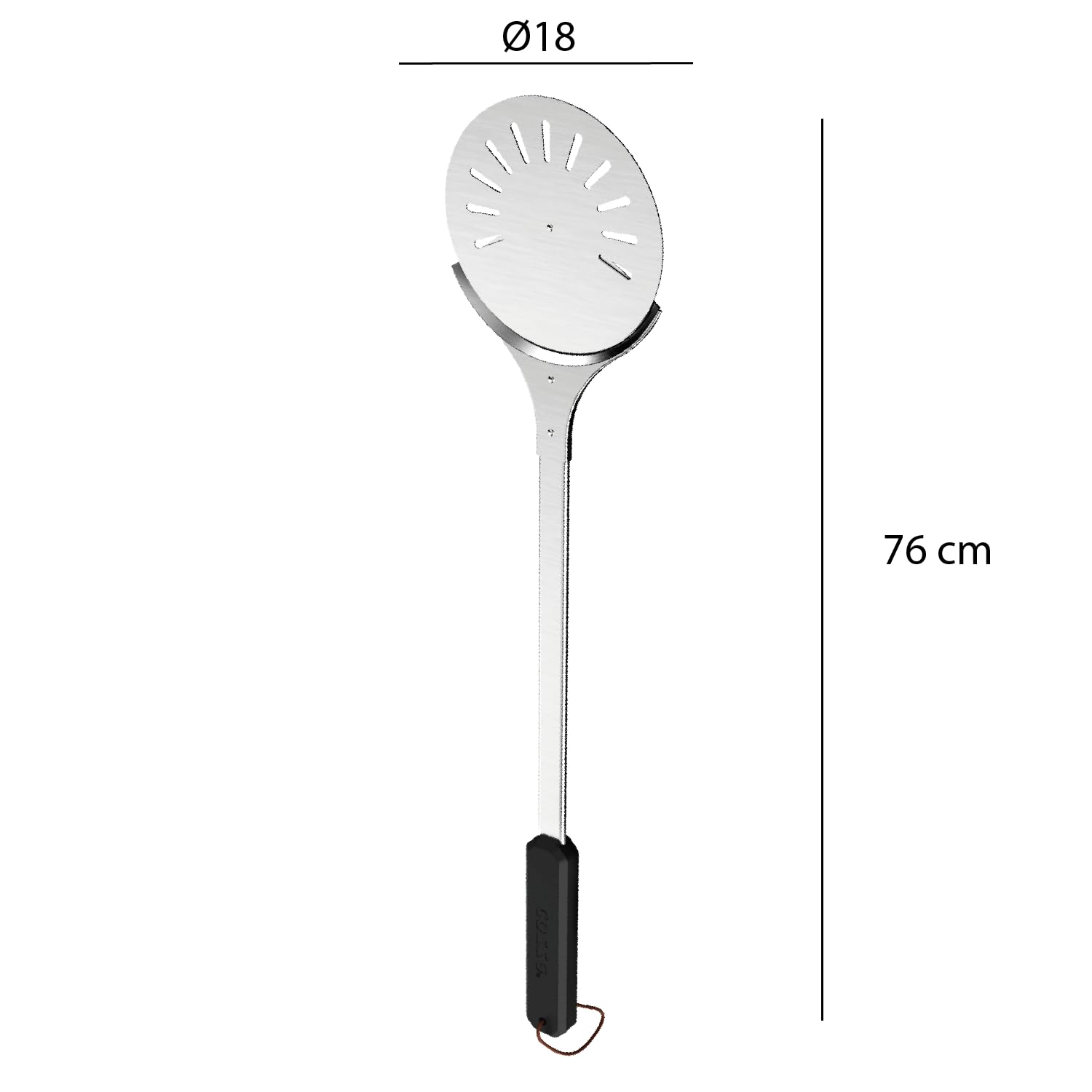 Cozze® Pala giratoria para pizza Ø18 cm, 76 cm de largo – volteador/pala de acero inoxidable (430) con mango largo, resistente al calor, fácil de limpiar, LFGB